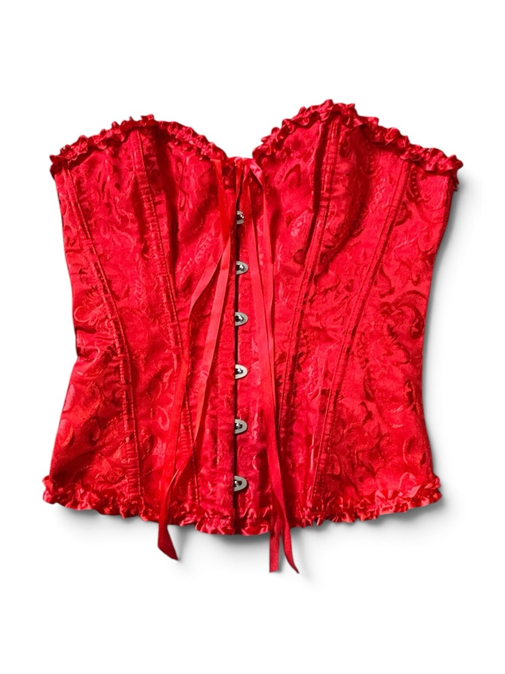 Red Satin Lace-Up Bustier Corset Top Size XS